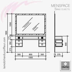 Coiffeuse Barbier | Menspace sans cuvette (Dimensions) | NELSON Mobilier
